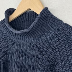 J.CREW Sweater Womens 2XL Rollneck Relaxed Ribbed Pullover Jumper Cotton Blue